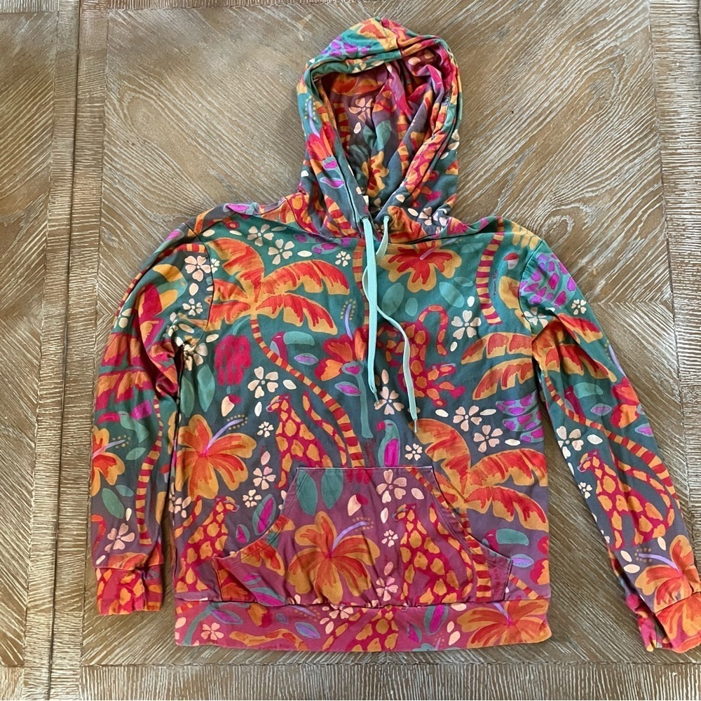 Anthropologie Farm Rio Magda Colorful Floral & Animal Hoodie Sweatshirt (XS)
